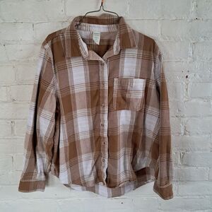 Lot of 2 Thereabouts Girls 3XL Plaid Flannel Shirts (Cream & Red)(Cream & Tan)